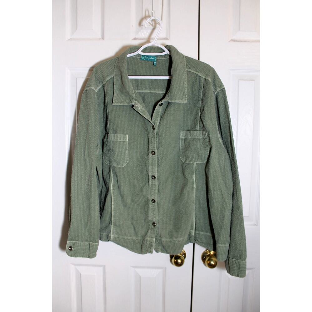 Fresh Produce Sage Green Seersucker Shacket sz 3X